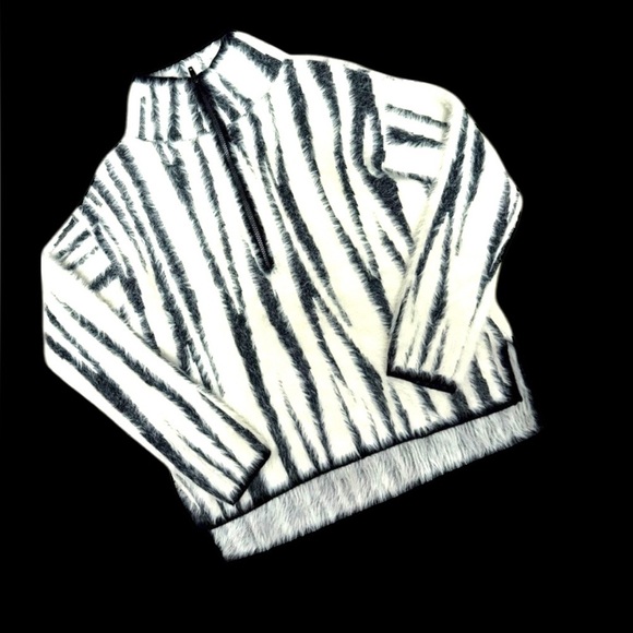 Anthropologie Cindy Eyelash Women Quarter Zip Brushed Knit Zebra Cozy Sweater S - Picture 7 of 9